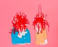 A minimalist composition featuring two suit-clad figures against a solid pink background, their faces obliterated by aggressive red gestural marks. This work creates a stark contrast between flat, illustrative forms and chaotic energy, exploring themes of anonymity and psychological erasure in contemporary society.